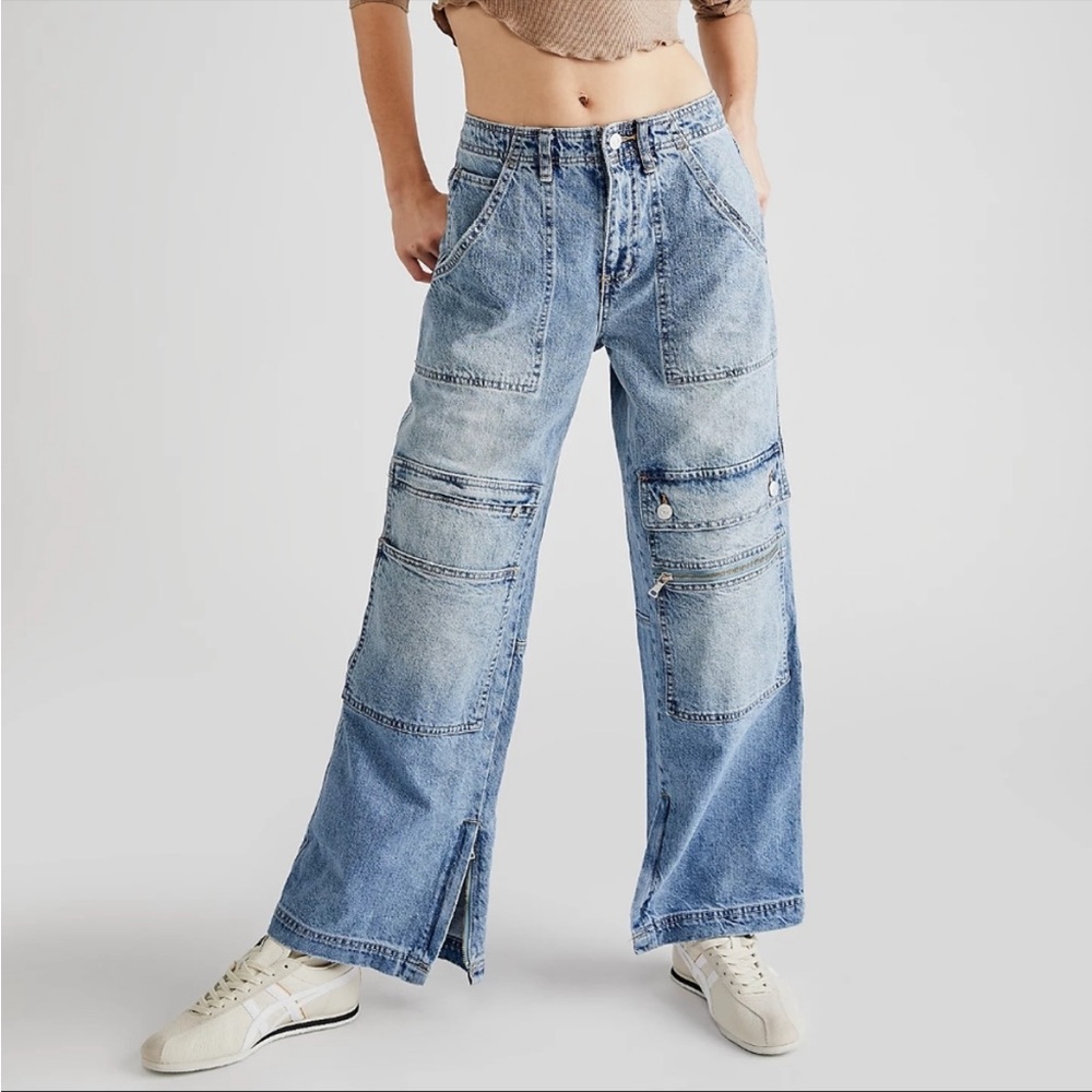 New Free People CRVY Tough As Nails Wash Under Construction Utility Jeans 31